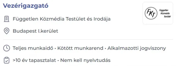A közmédia vezérigazgatói álláshirdetése a Profession.hu-n