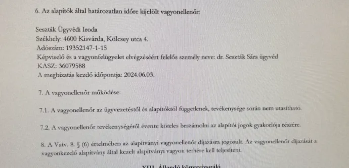 Részlet az OAK Vagyonkezelő Alapítvány alapítói okiratából